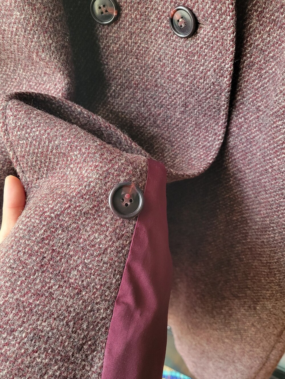VTG Bromleigh burgundy button Tweed Wool Double Breasted Military Coat USA Med - Picture 9 of 13